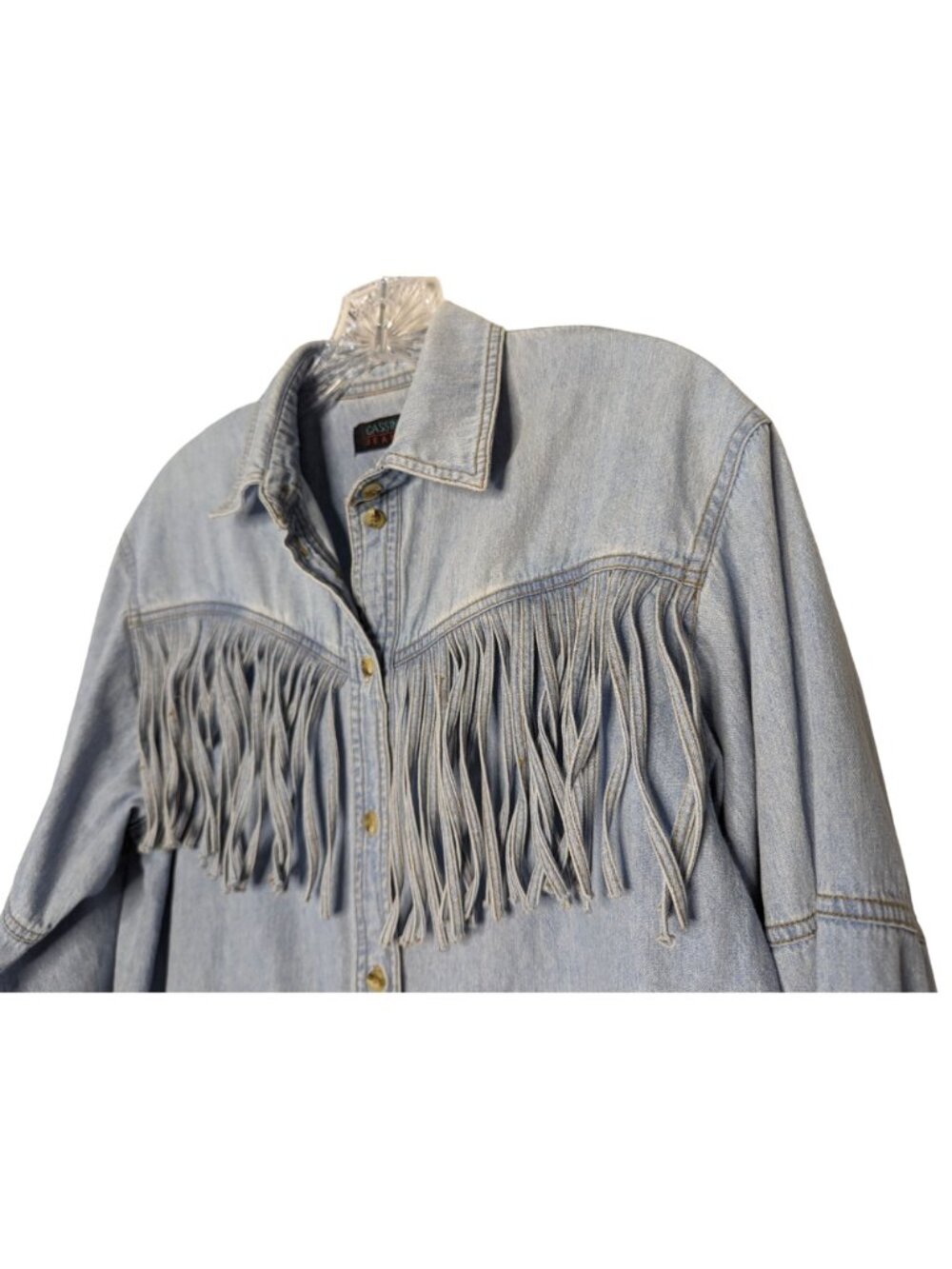 CASSINI Jeans long sleeve light blue fringe Cowgirl Western Vintage Shirt M - Picture 7 of 12